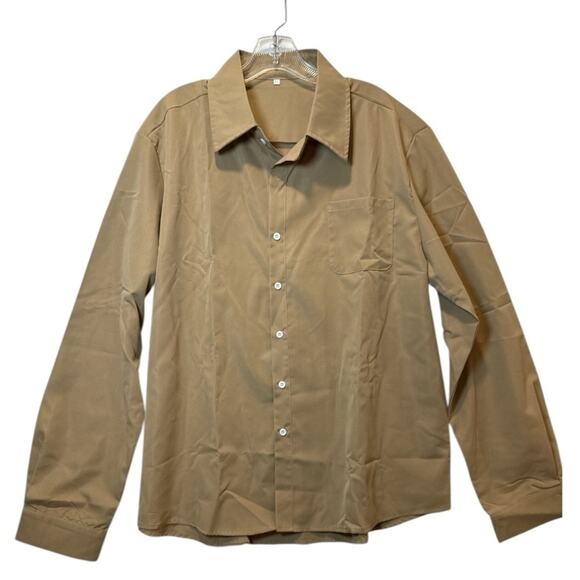 Unbranded Other - Men’s Tan Button-Up Shirt XL Long Sleeve Cotton Blend Casual Collared NEW